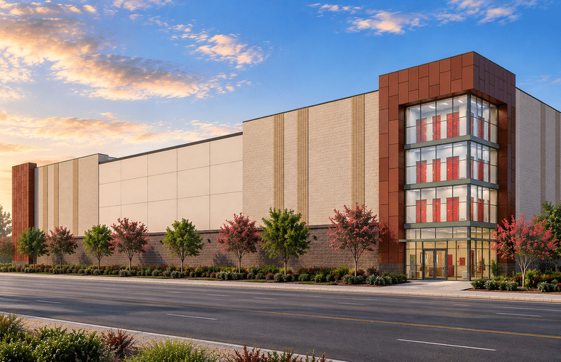 Self Storage Facility Bright Photorealistic